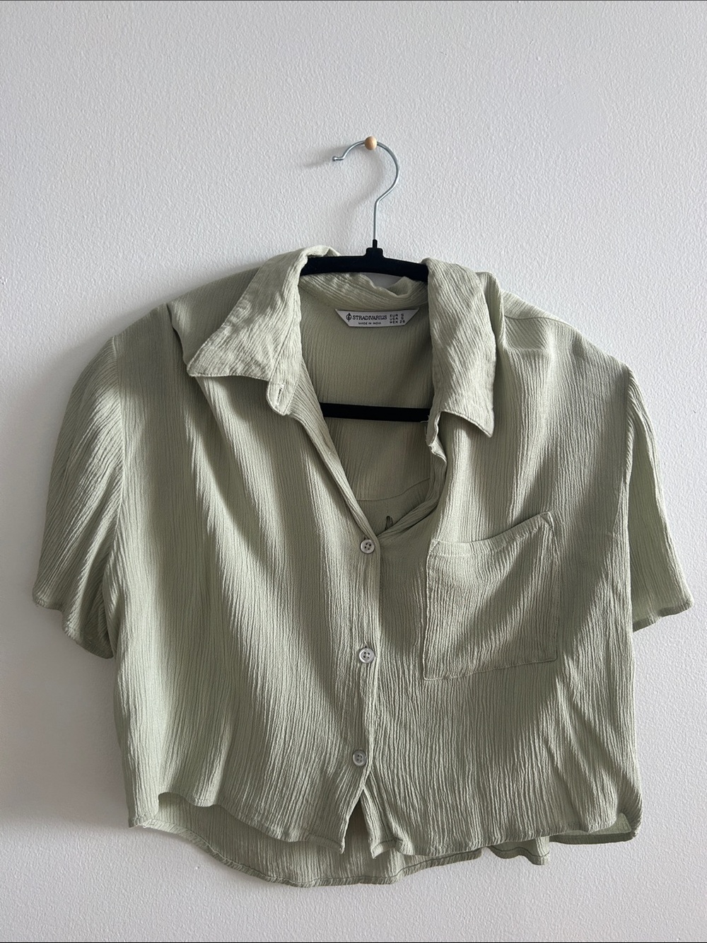stradivarius Light Sage Green Short-Sleeve Button Down Shirt